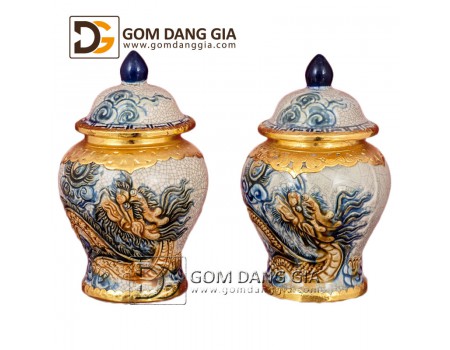 Chóe nhỏ men rạn cổ bọc đồng đắp nổi sen (rồng) Chóe nhỏ men rạn cổ bọc đồng đắp nổi sen (rồng)